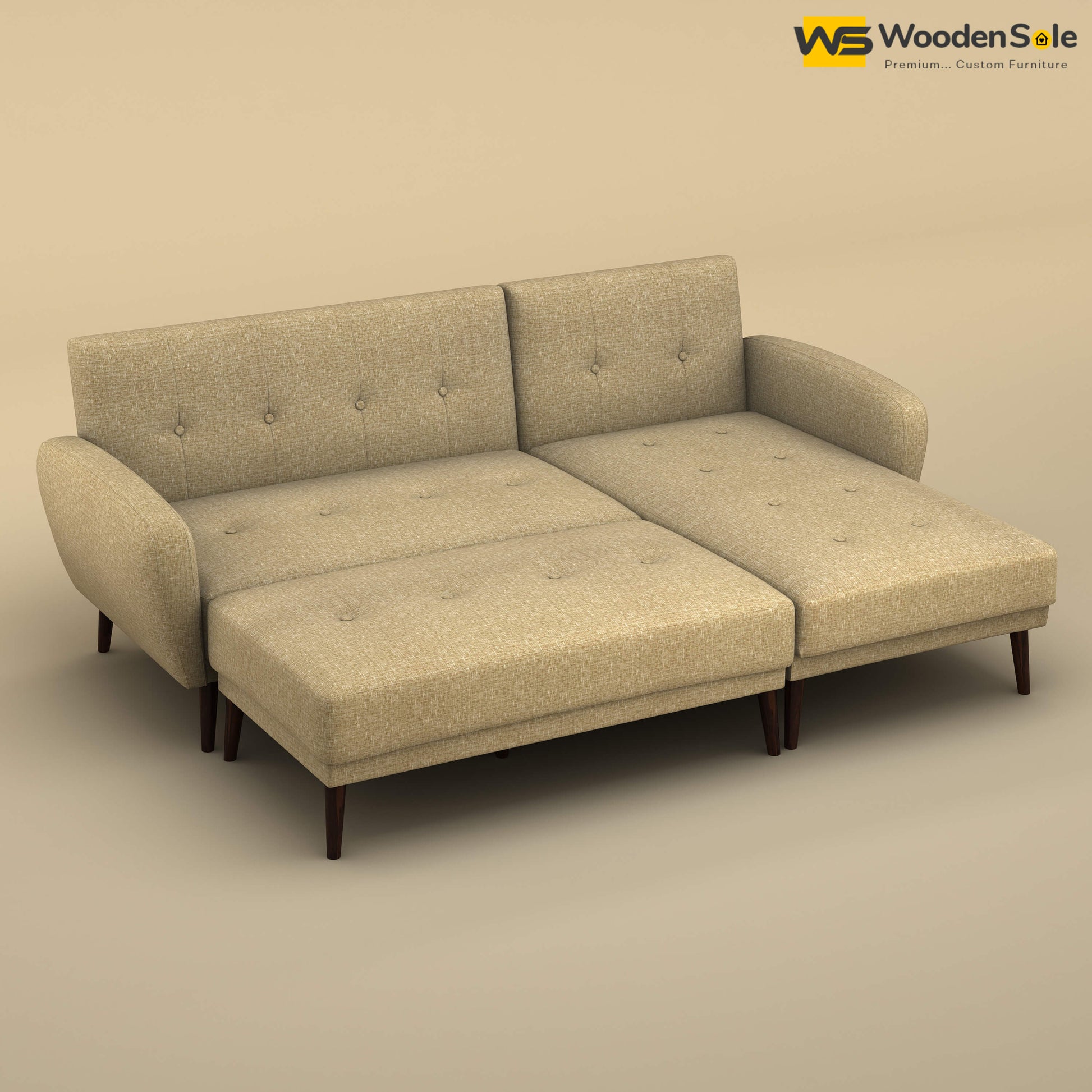 Daisy L Shape Sofa Cum Bed (Cotton, Faux Cream)