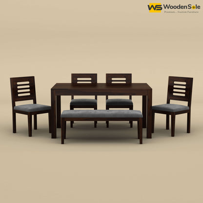Sheesham Wood 6 Seater Dining Set with Upholstery Chair & Bench (Walnut Finish)