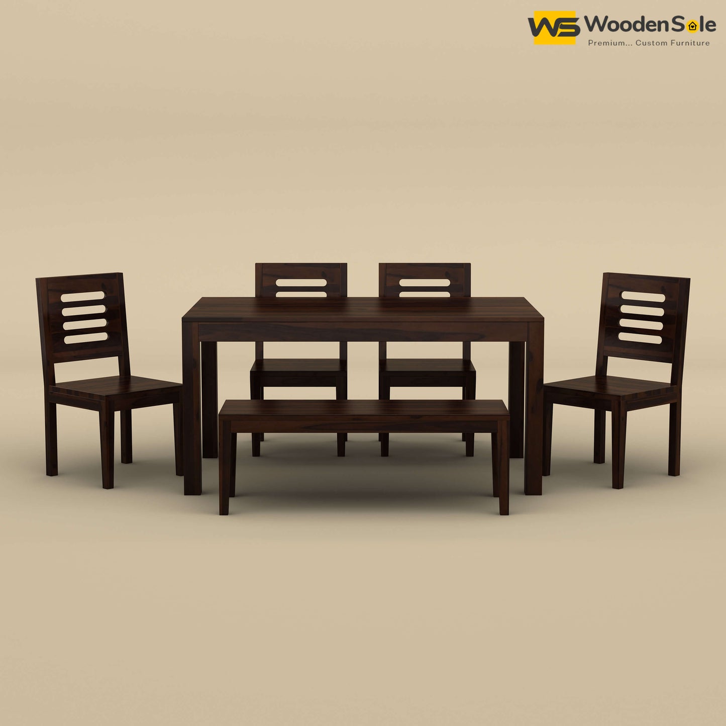 Sheesham Wood 6 Seater Dining Table Set with Bench (Walnut Finish)