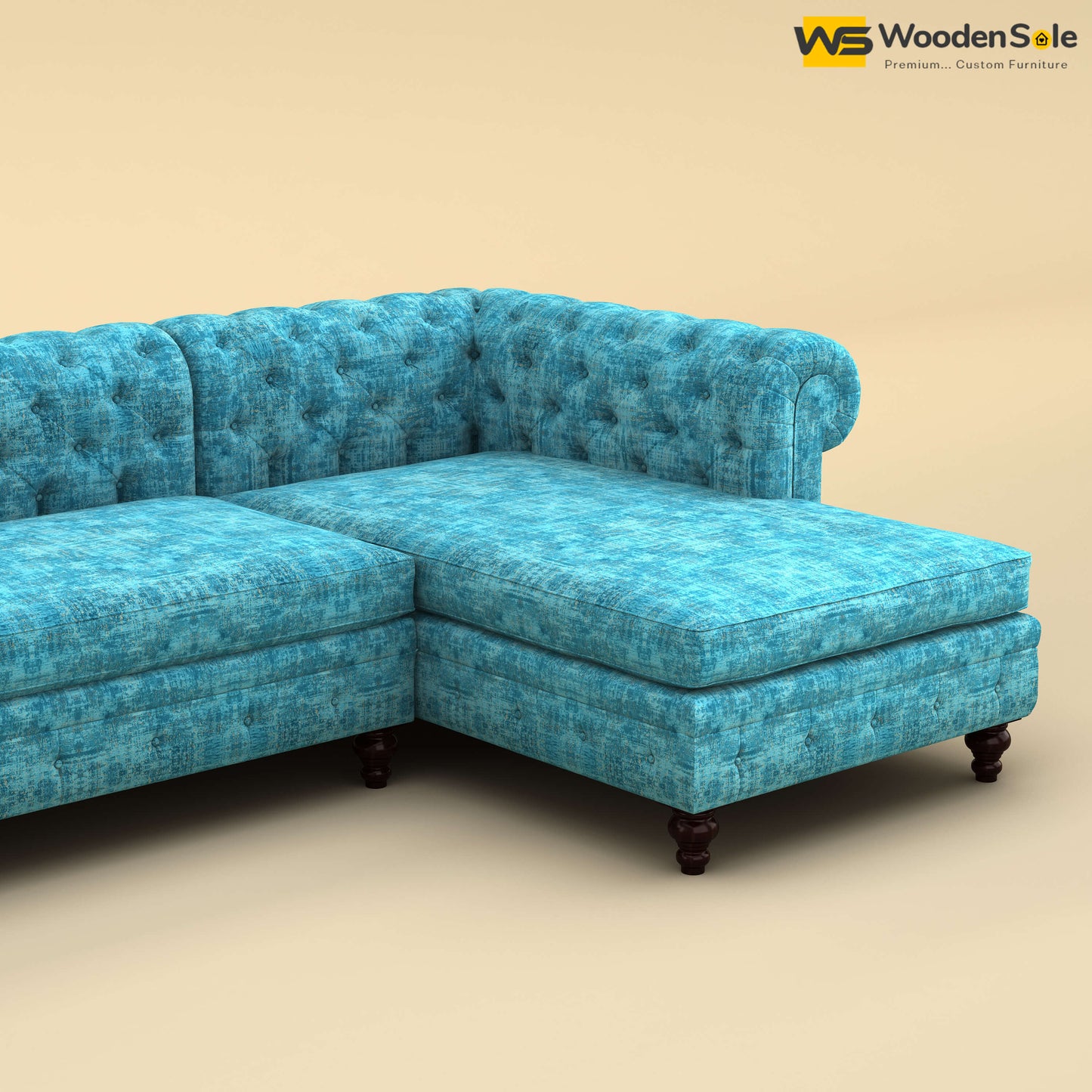 Maharaja L Shaped Sofa (Cotton, Teal Blue)