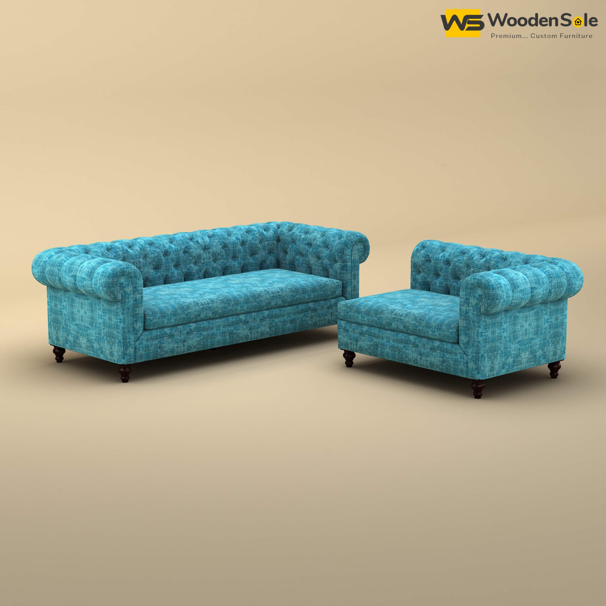 Maharaja Corner Sofa (Cotton, Teal Blue)