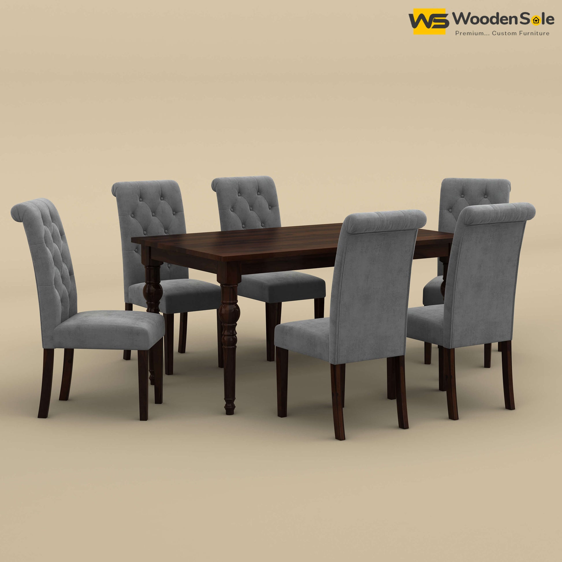Elliot Dining Table 6 Seater Set (Walnut Finish)