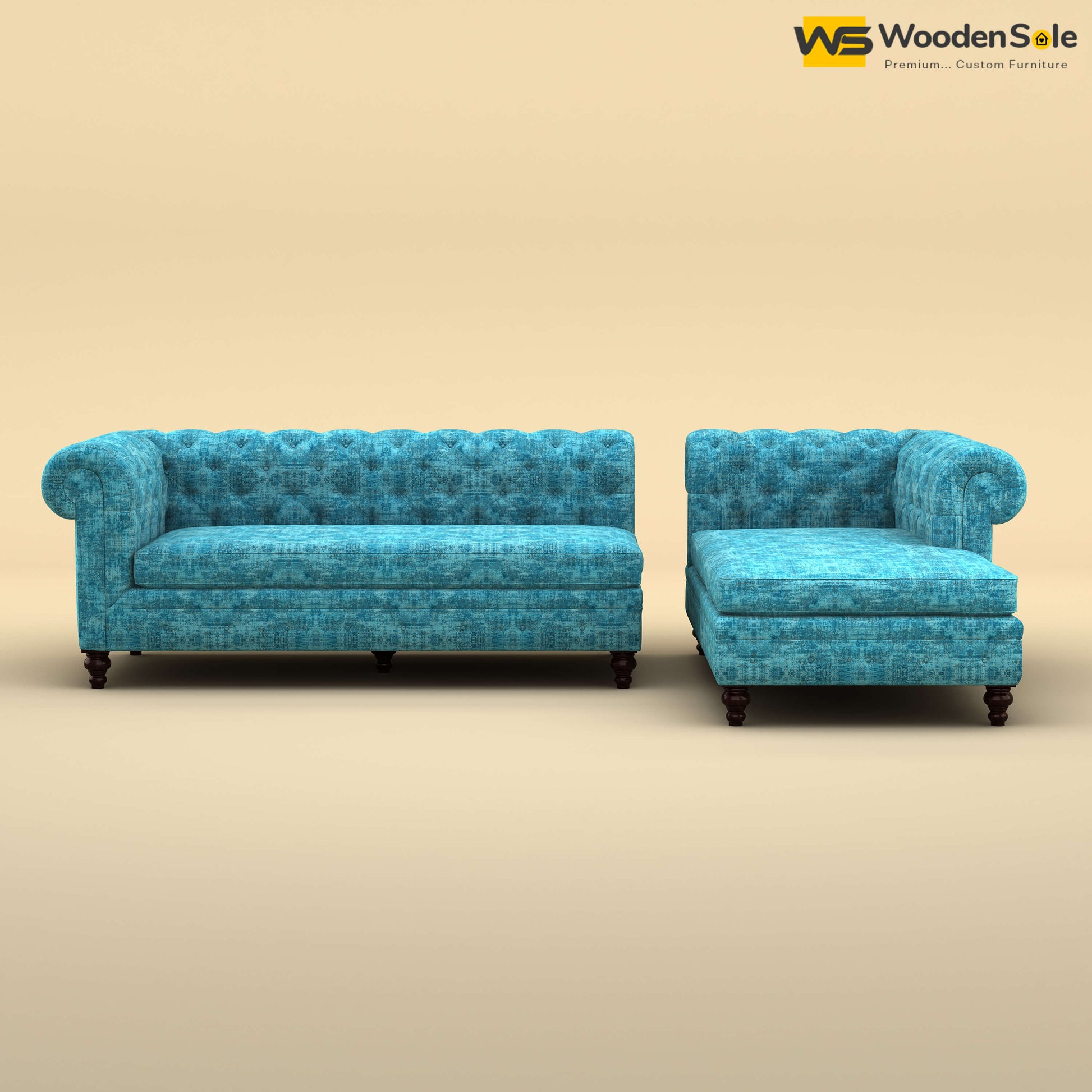 Maharaja L Shaped Sofa (Cotton, Teal Blue)