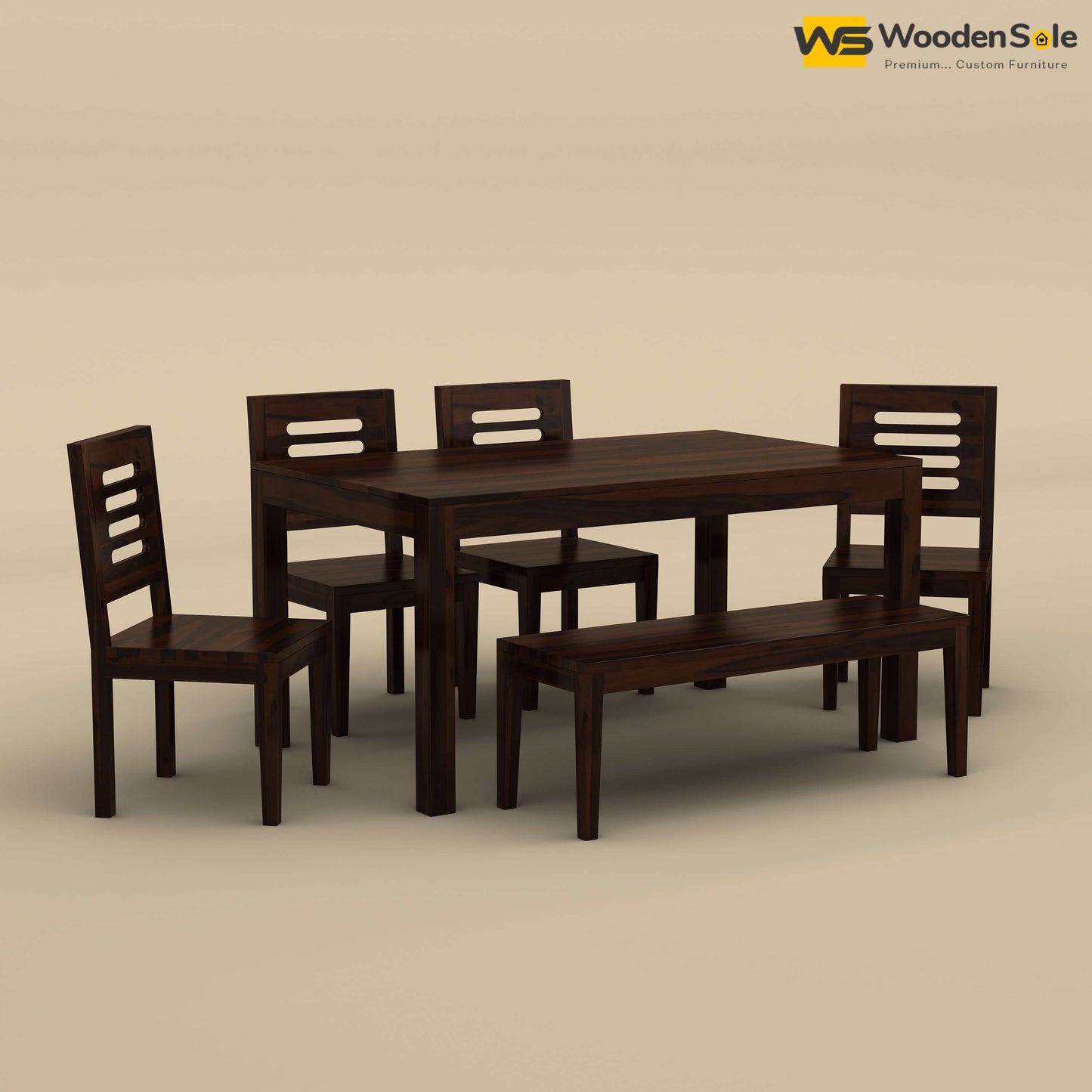 Sheesham Wood 6 Seater Dining Table Set with Bench (Walnut Finish)