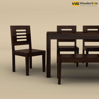 Sheesham Wood 6 Seater Dining Table Set with Bench (Walnut Finish)
