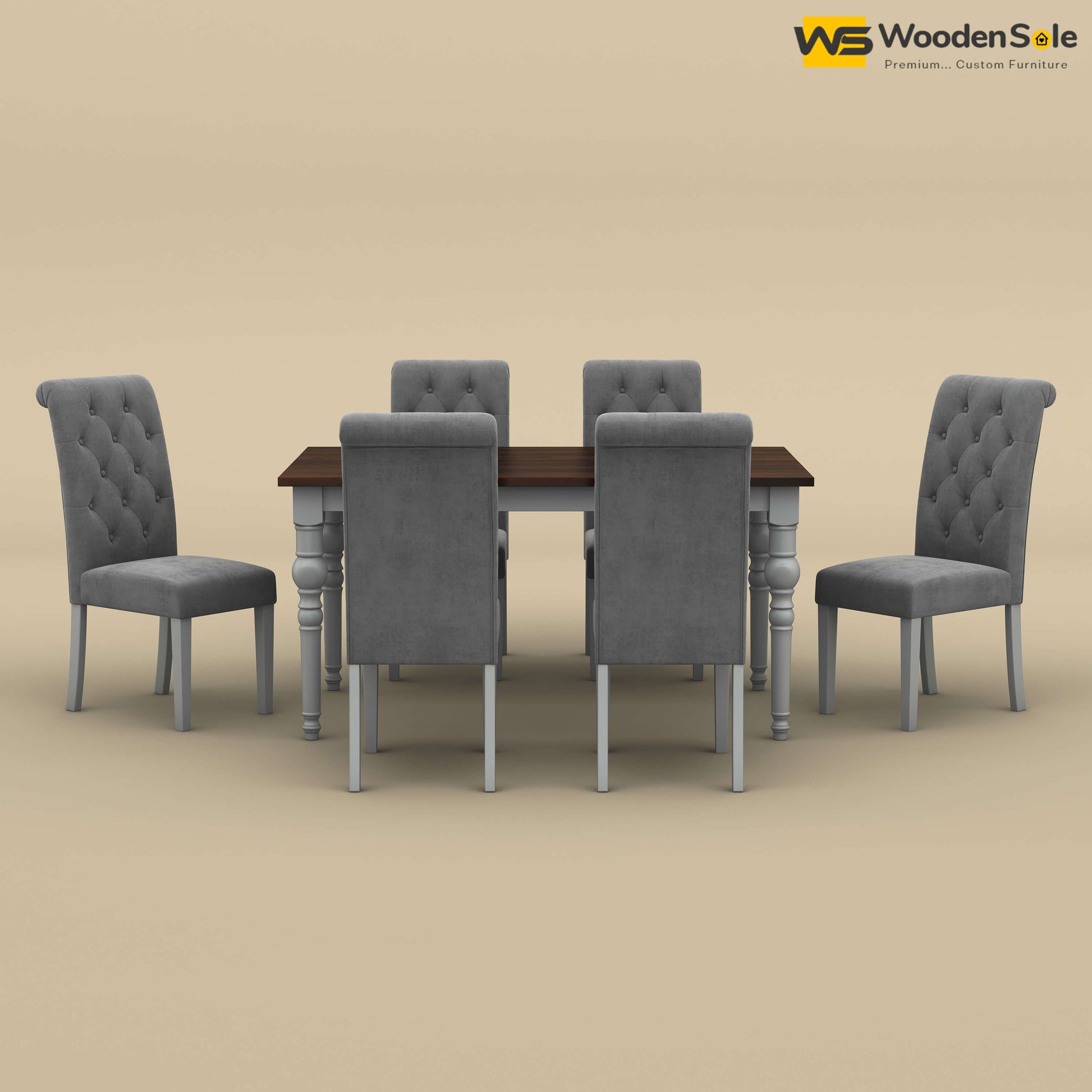 Elliot Dining Table 6 Seater Set (Walnut & Gray Finish)