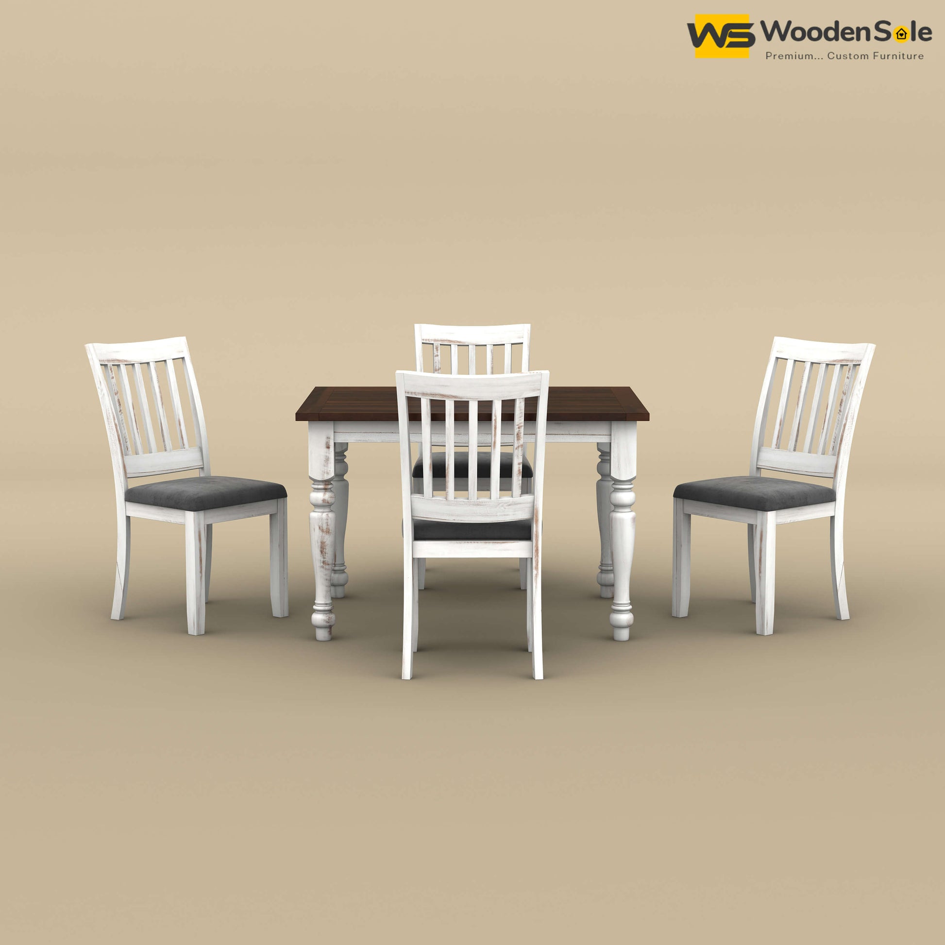 Martha 4 Seater Dining Table Set (Distress & Walnut Finish)