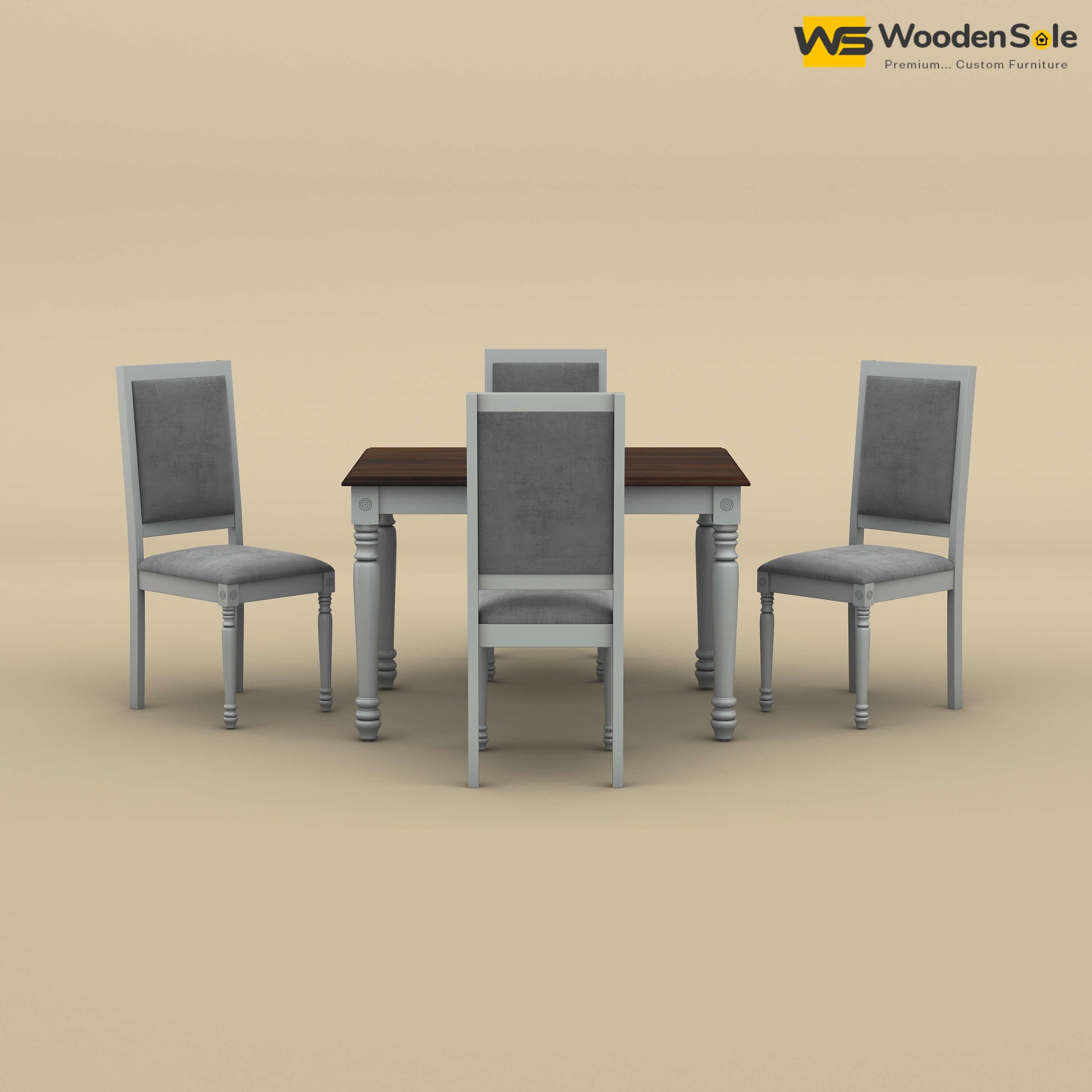Engrave Dining Table Set 4 Seater (Walnut & Gray Finish)