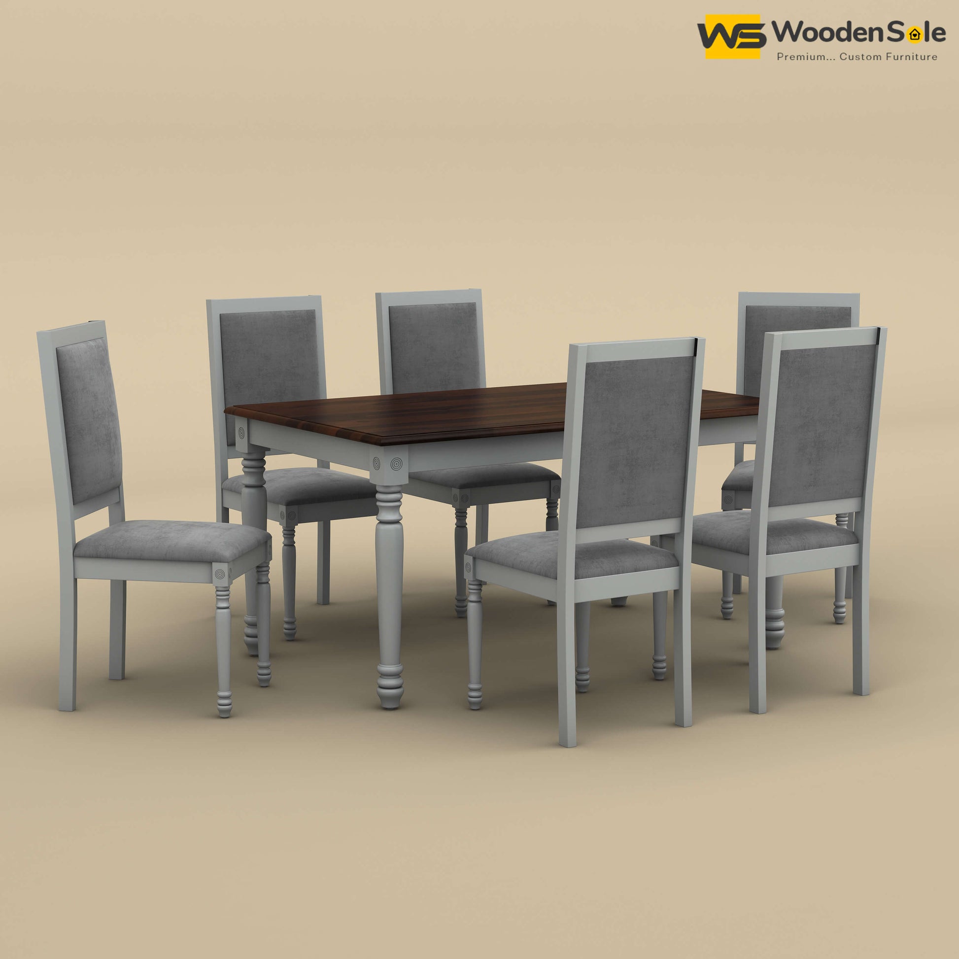 Engrave Dining Table Set 6 Seater (Walnut & Gray Finish)