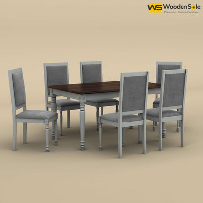 Engrave Dining Table Set 6 Seater (Walnut & Gray Finish)