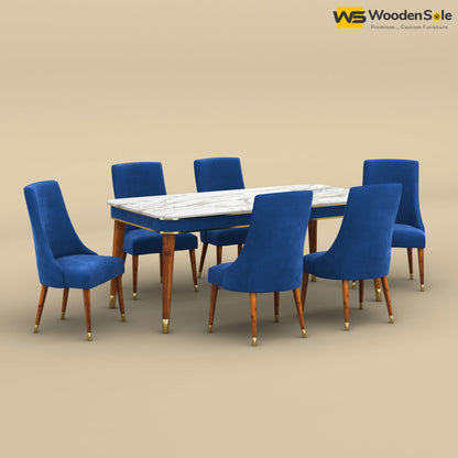 Dublin Marble Top 6 Seater Dining Set (Velvet, Royal Blue)
