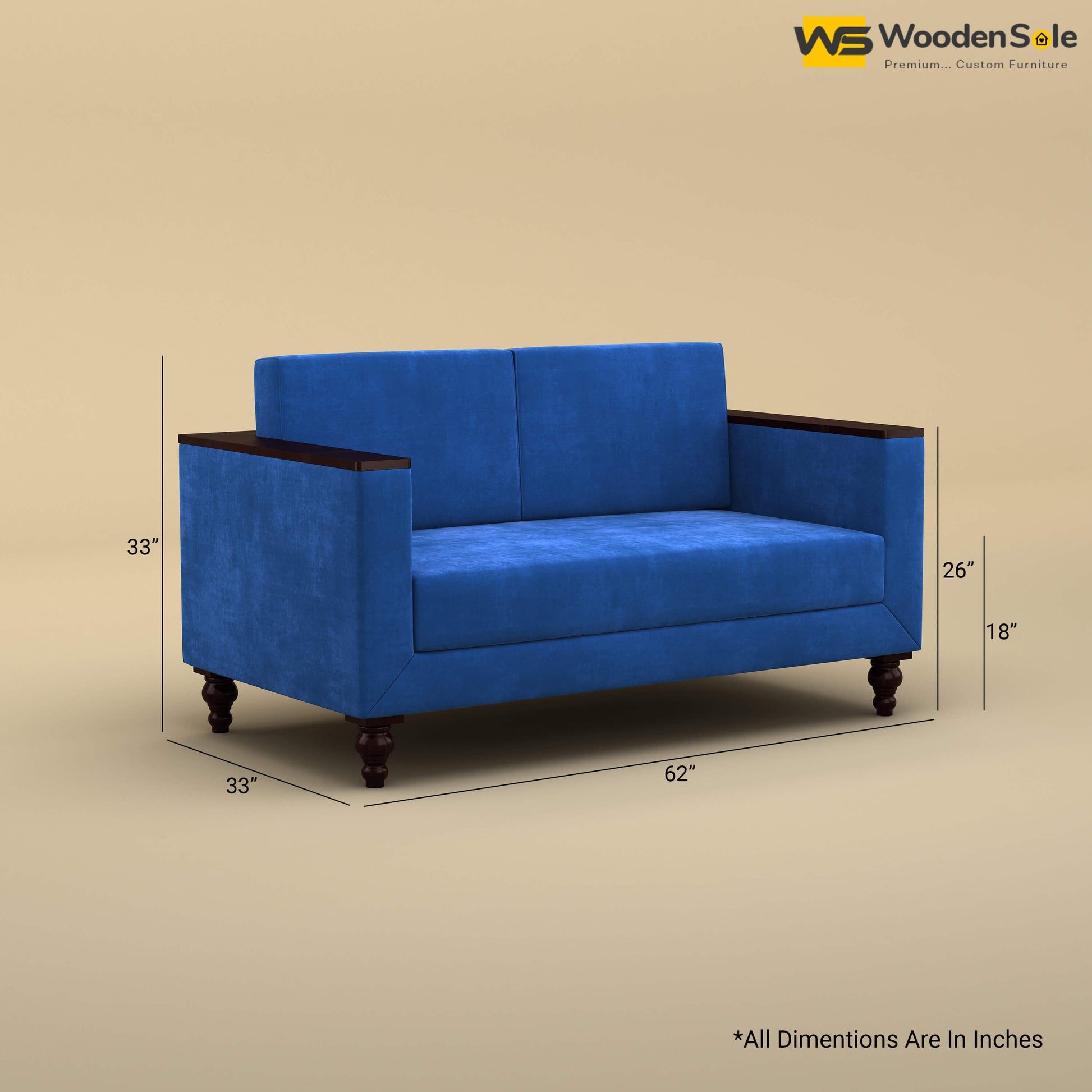 Tivoli 2 Seater Fabric Sofa (Velvet, Royal Blue)