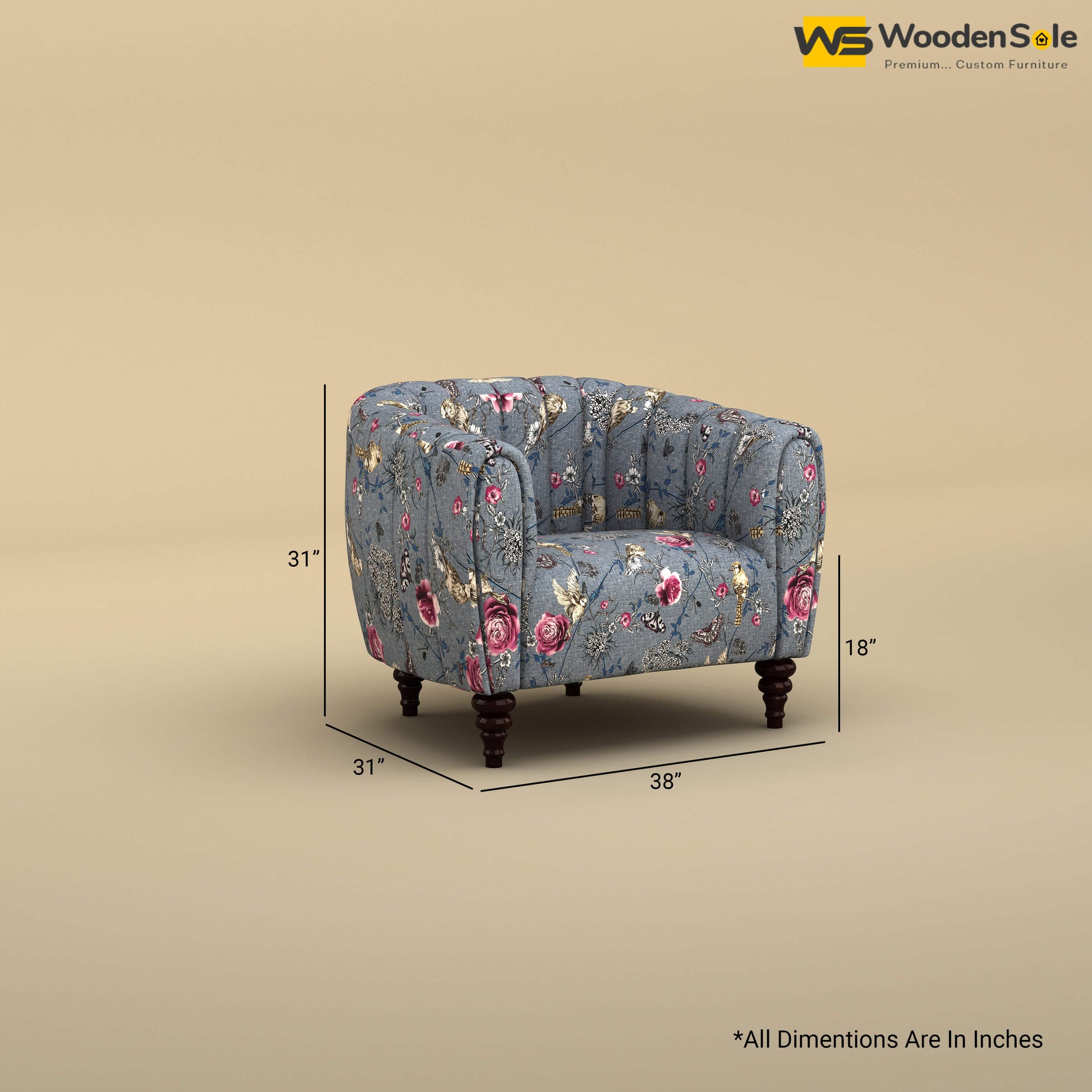 Amaya Single Seater Fabric Sofa (Cotton, Floral Printed)
