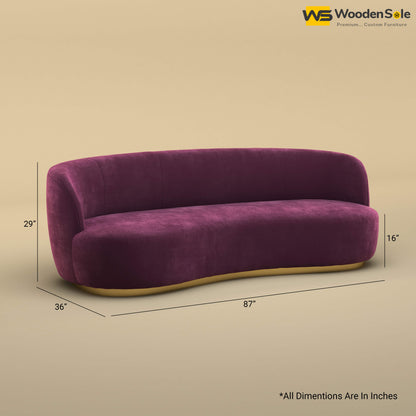 Rene Curved Modern 3-Seater Sofa (Velvet, Dark Purple)