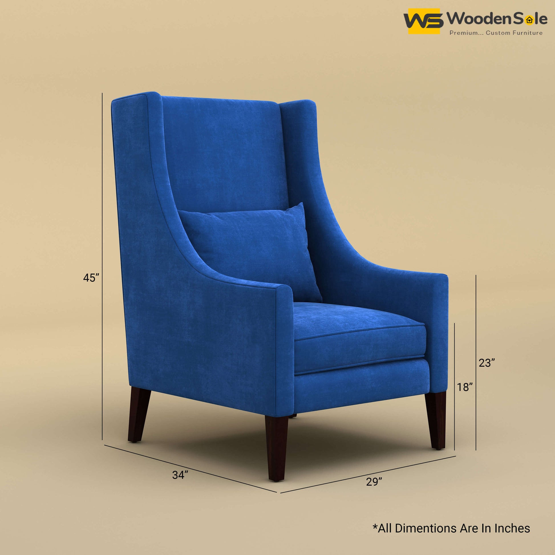 Bonito High Back Lounge Chair (Velvet, Royal Blue)