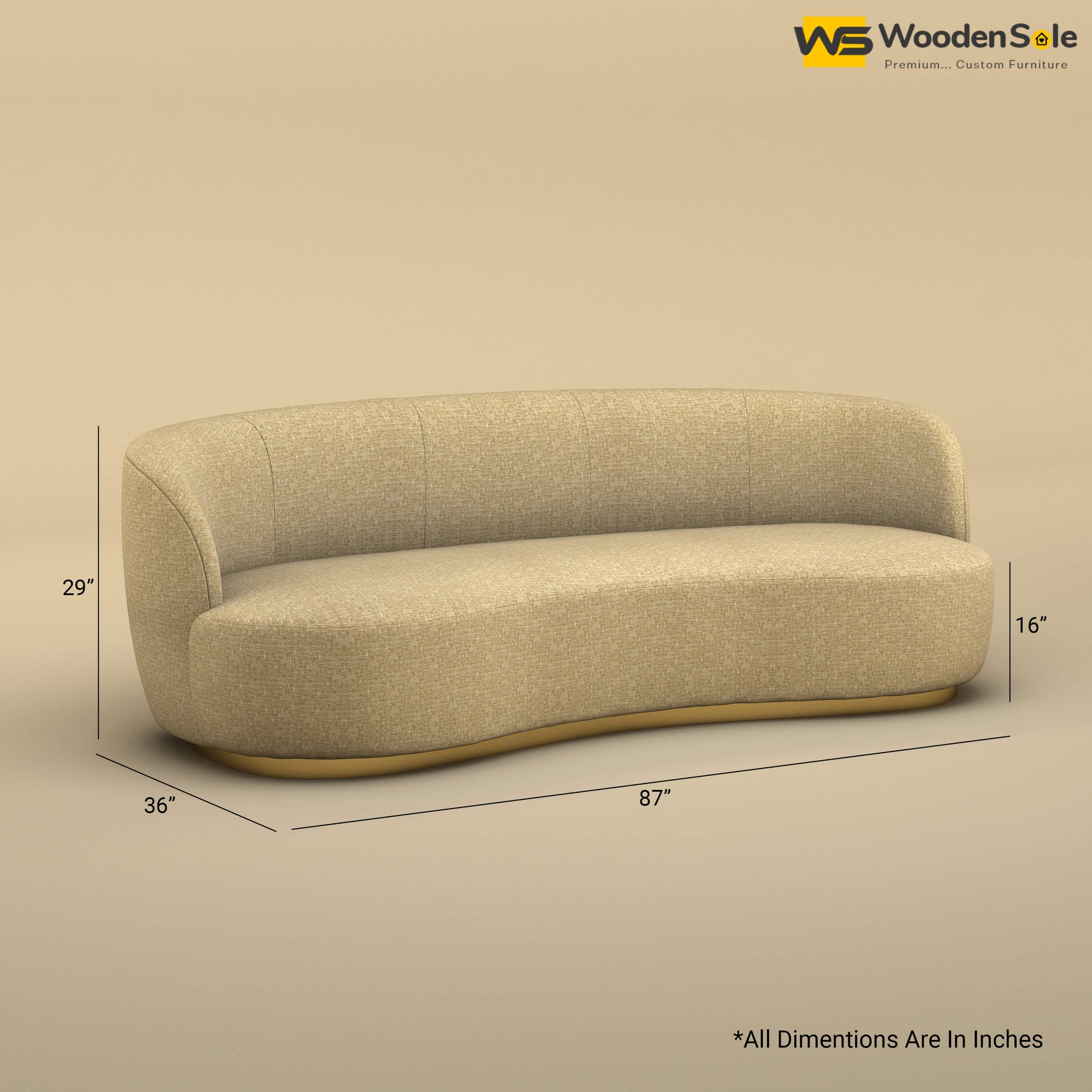 Rene Curved Modern 3-Seater Sofa (Cotton, Faux Cream)