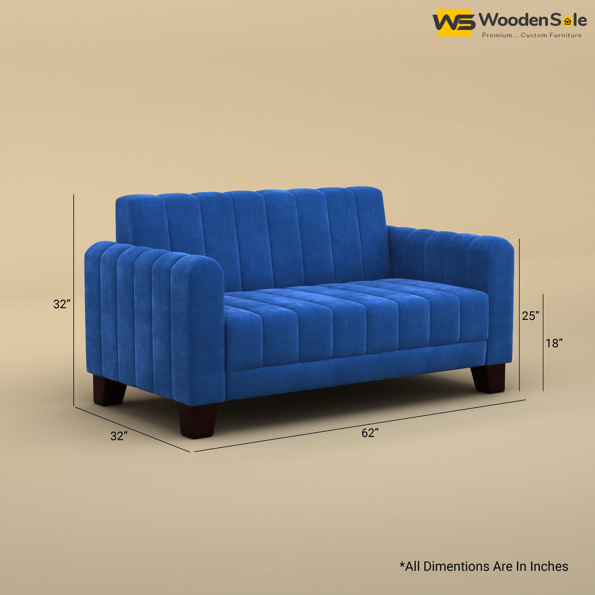 Furo 2 Seater Fabric Sofa (Velvet, Royal Blue)