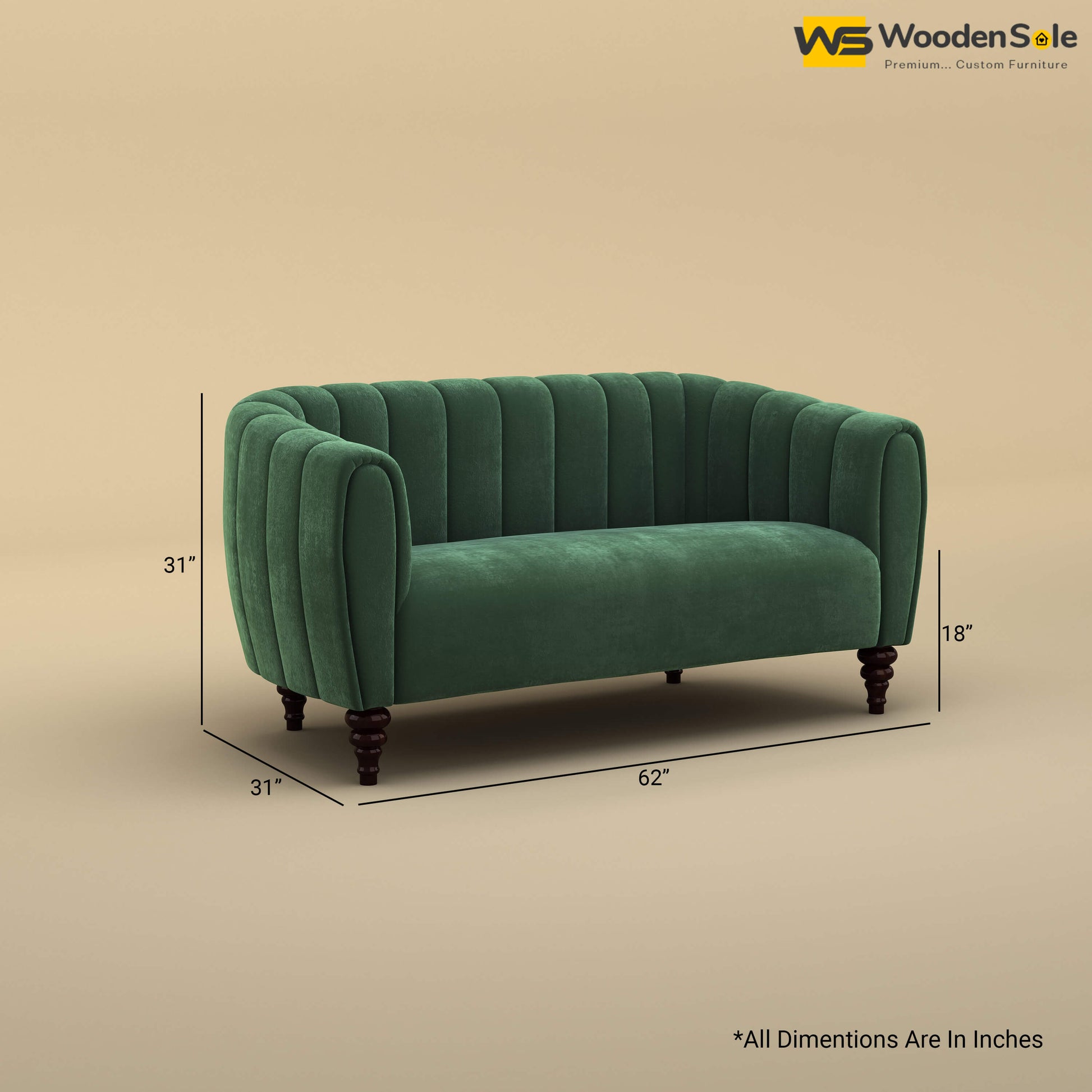 Amaya Two Seater Fabric Sofa (Velvet, Forest Green)