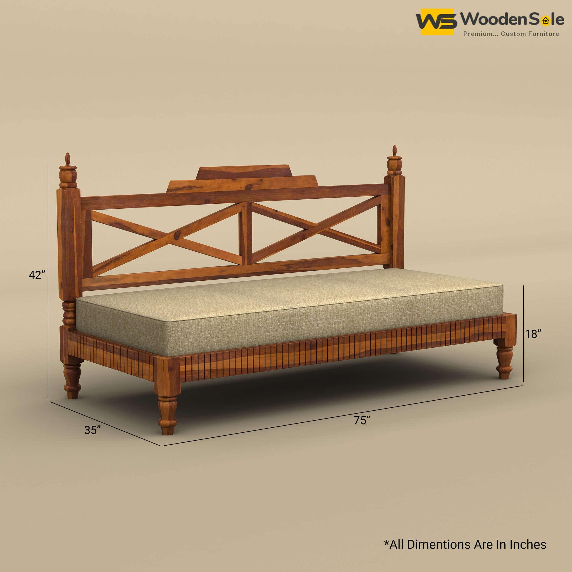 Aya Diwan Settee with Backrest & Mattress (Honey Finish)