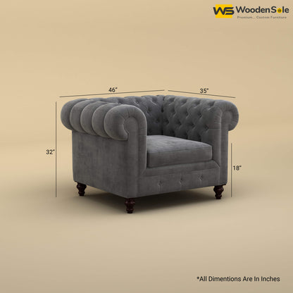 Maharaja Fabric 1 Seater Sofa (Velvet, Charcoal Gray)