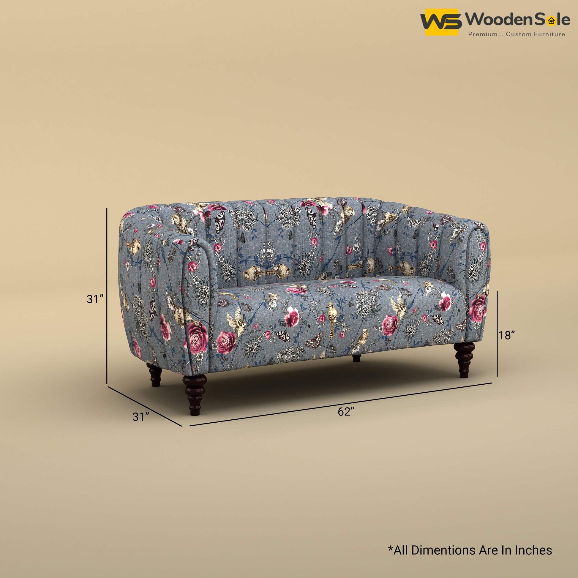 Amaya Two Seater Fabric Sofa (Cotton, Floral Printed)