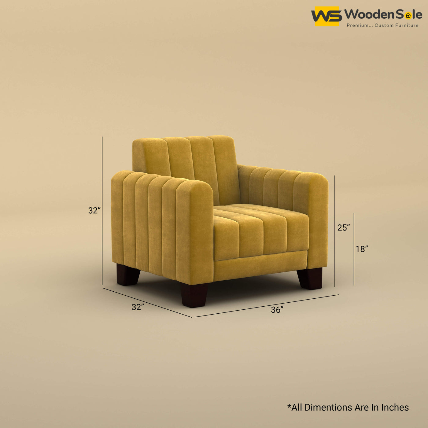 Furo 1 Seater Fabric Sofa (Velvet, Mustard Yellow)