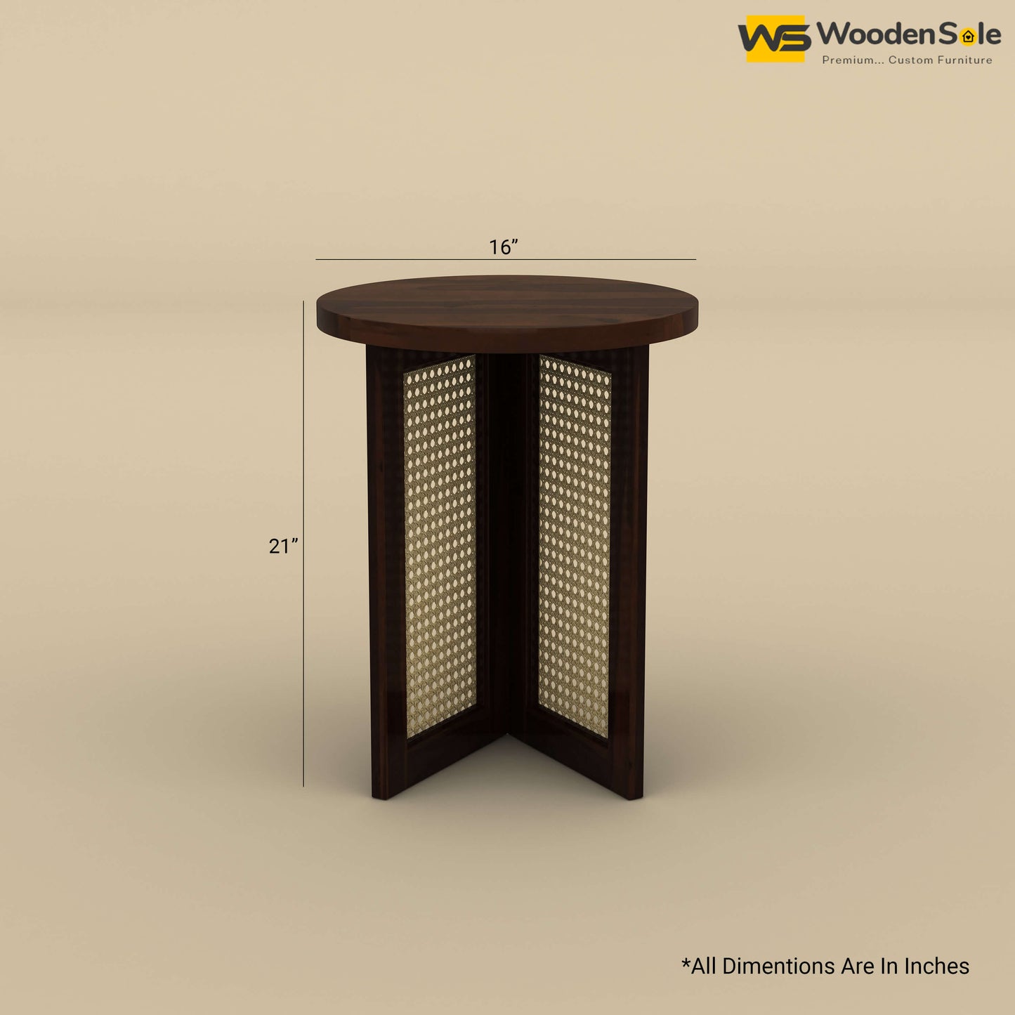 Mid-Century Cane Side Table (Walnut Finish)