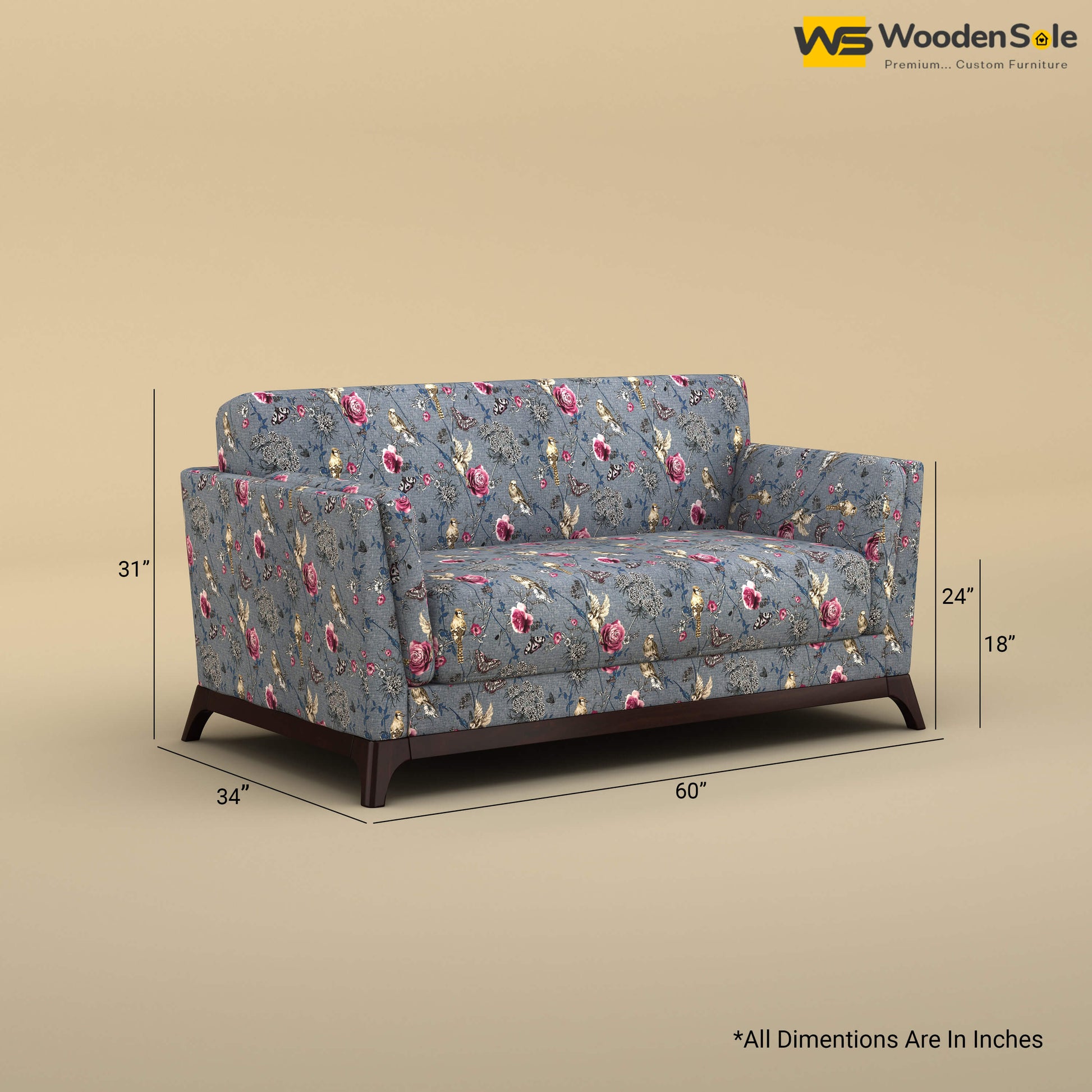 Bruno 2 Seater Sofa (Cotton, Floral Printed)