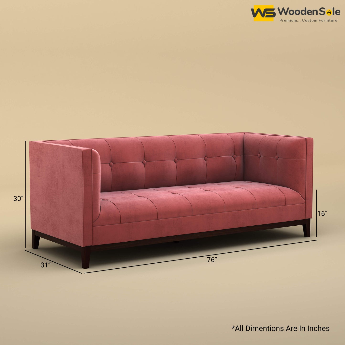 Loren Three Seater Fabric Sofa (Velvet, Pink)