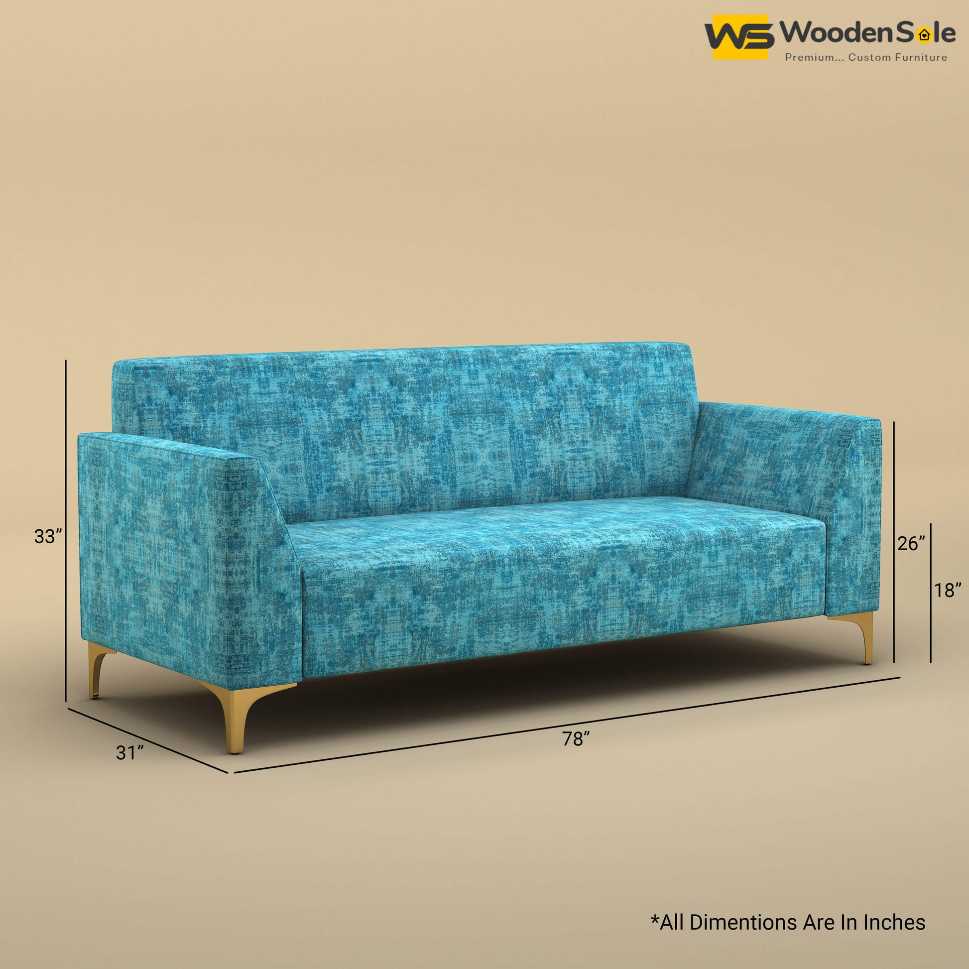 Nayobi 3 Seater Sofa (Cotton, Teal Blue)