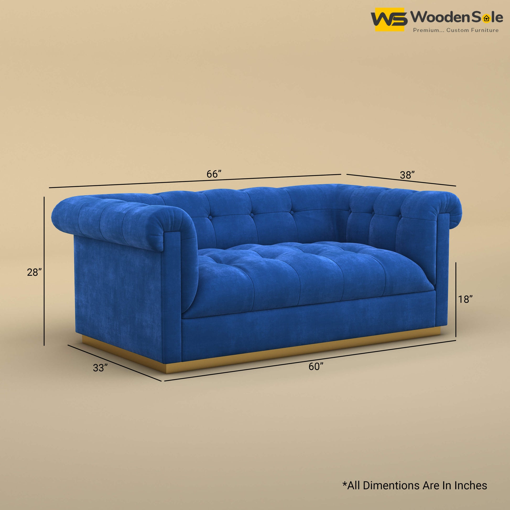 Morrison 2 Seater Fabric Sofa (Velvet, Royal Blue)