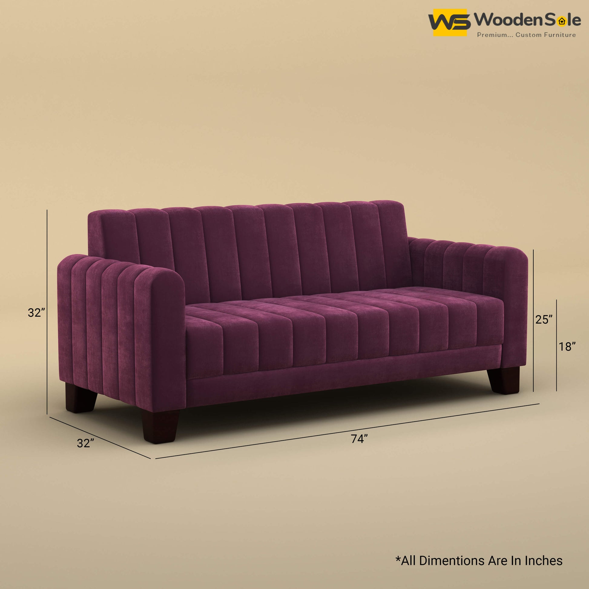 Furo 3 Seater Fabric Sofa (Velvet, Dark Purple)