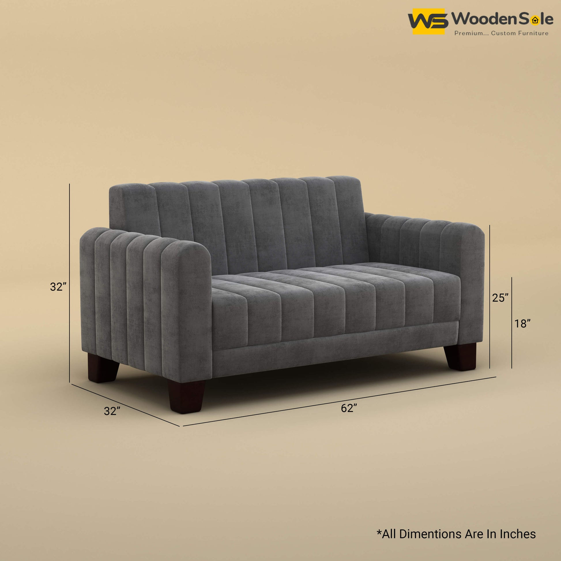 Furo 2 Seater Fabric Sofa (Velvet, Charcoal Gray)