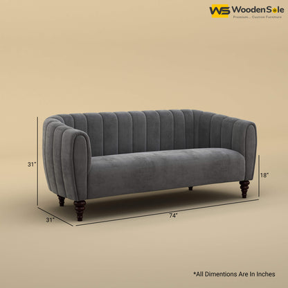 Amaya Three Seater Fabric Sofa (Velvet, Charcoal Gray)