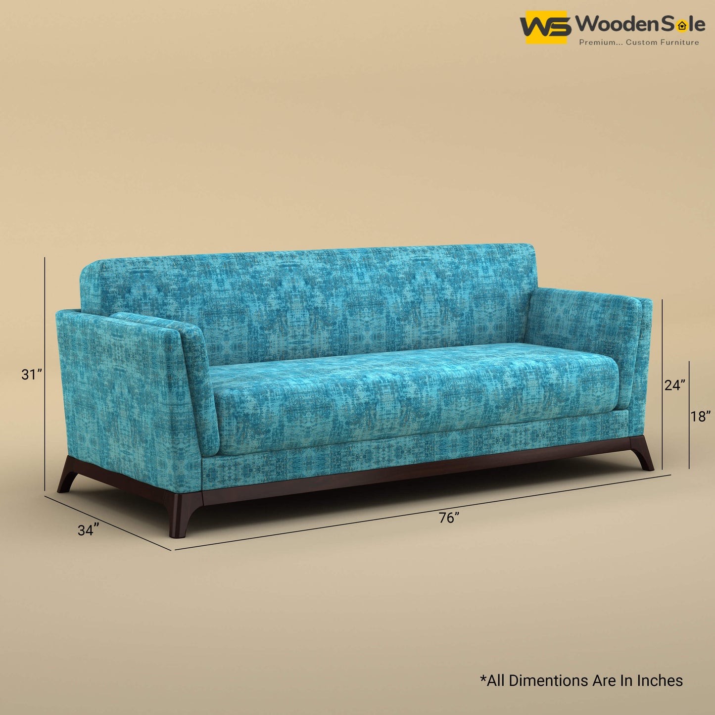 Bruno 3 Seater Sofa (Cotton, Teal Blue)