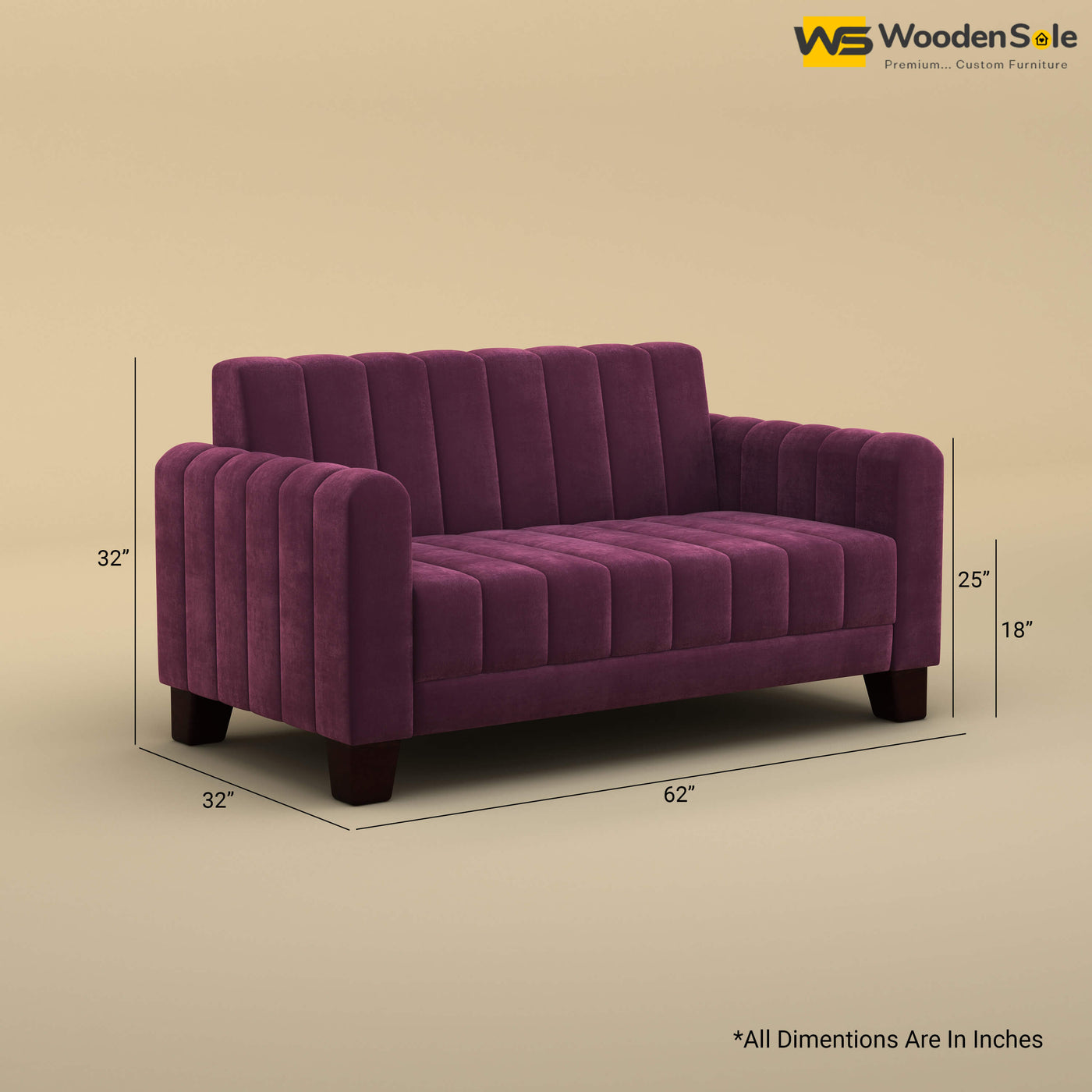Furo 2 Seater Fabric Sofa (Velvet, Dark Purple)