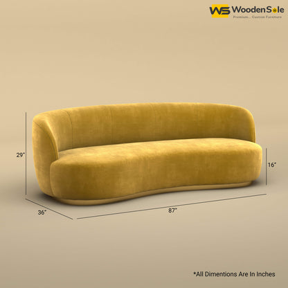 Rene Curved Modern 3-Seater Sofa (Velvet, Mustard Yellow)