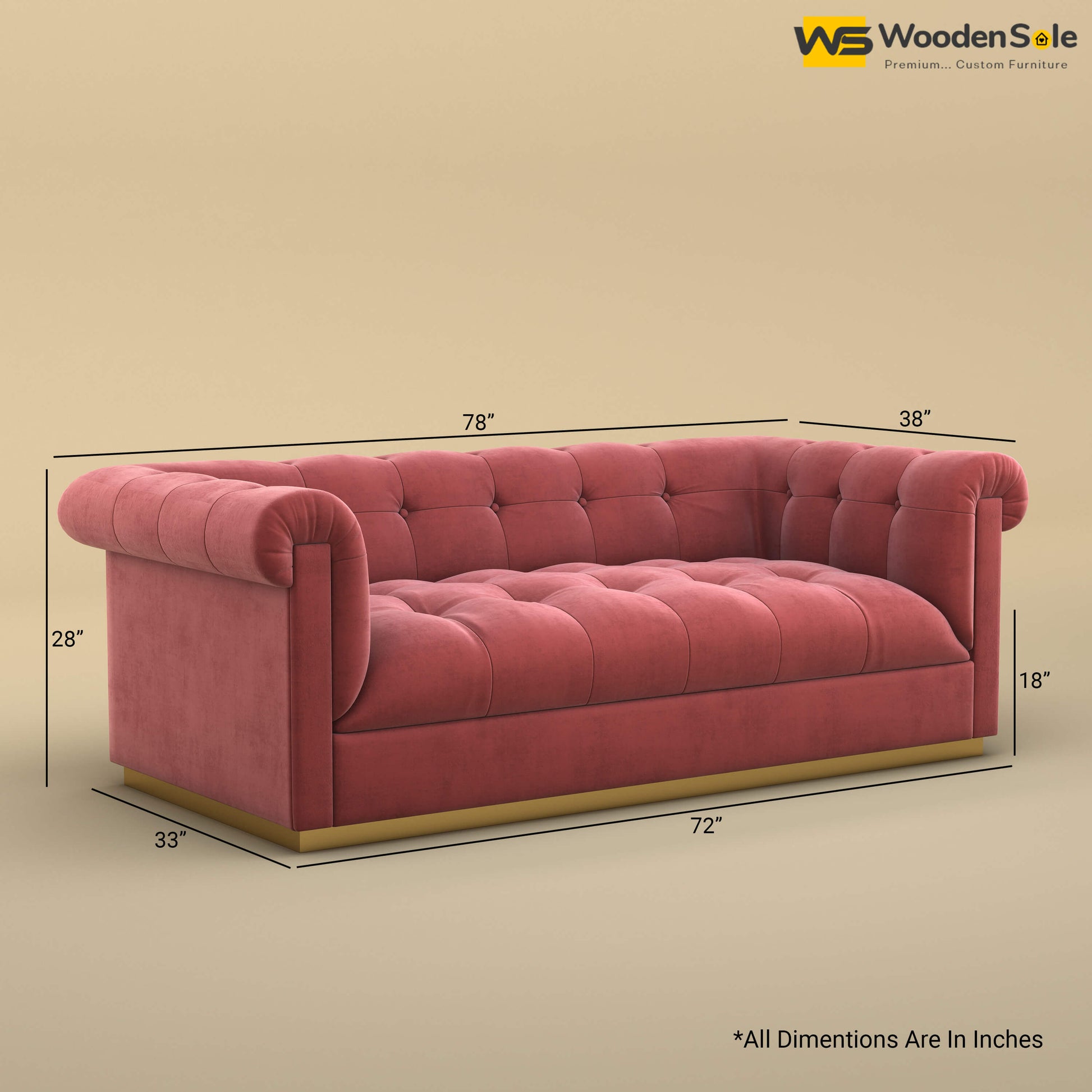 Morrison 3 Seater Fabric Sofa (Velvet, Pink)