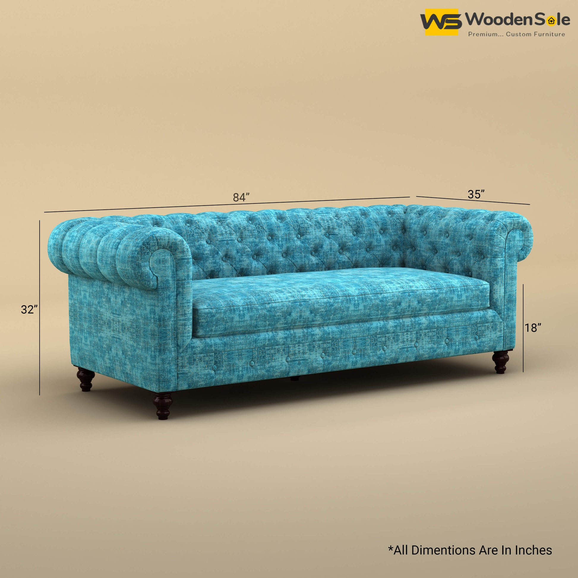 Maharaja Fabric 3 Seater Sofa (Cotton, Teal Blue)