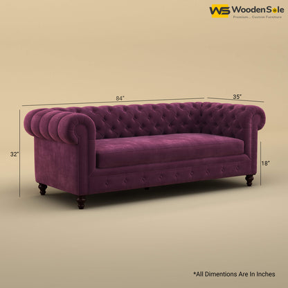 Maharaja Fabric 3 Seater Sofa (Velvet, Dark Purple)