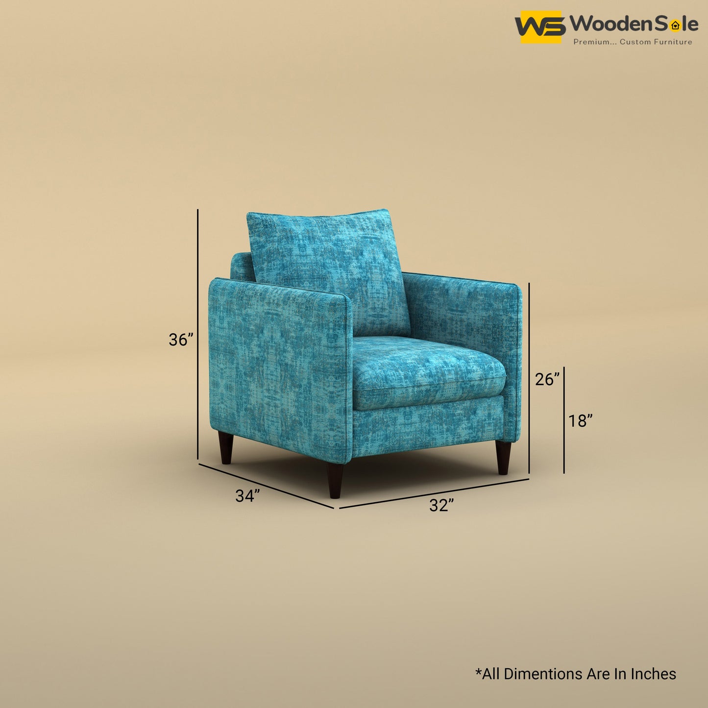 Citron 1 Seater Fabric Sofa (Cotton, Teal Blue)