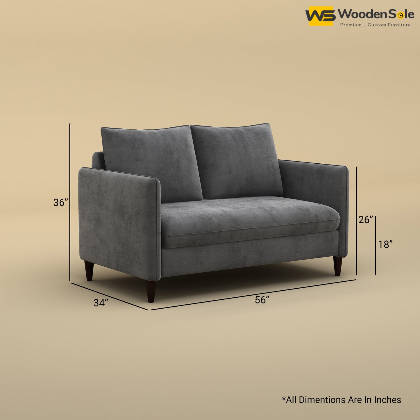 Citron 2 Seater Fabric Sofa (Velvet, Charcoal Gray)