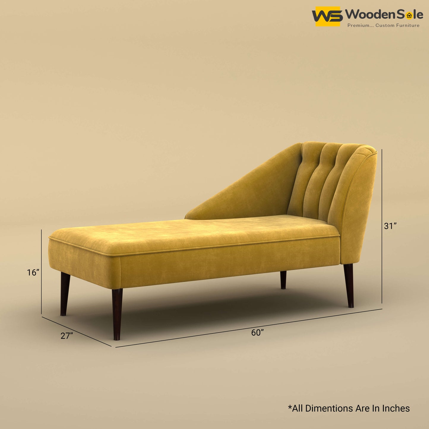 Perla Chaise Lounge (Velvet, Mustard Yellow)