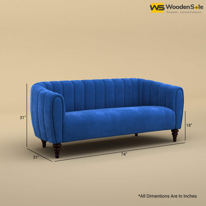 Amaya Three Seater Fabric Sofa (Velvet, Royal Blue)