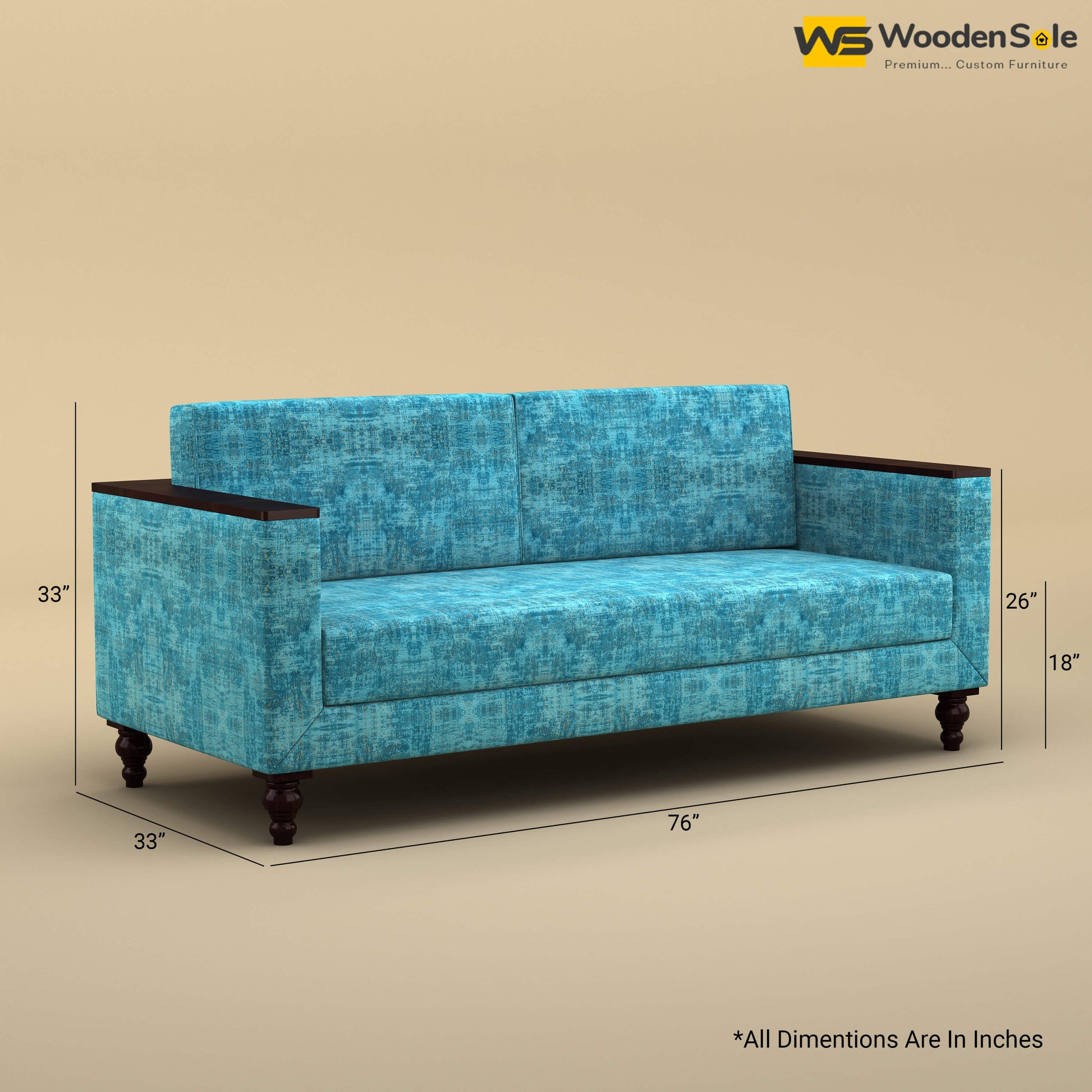 Tivoli 3 Seater Fabric Sofa (Cotton, Teal Blue)