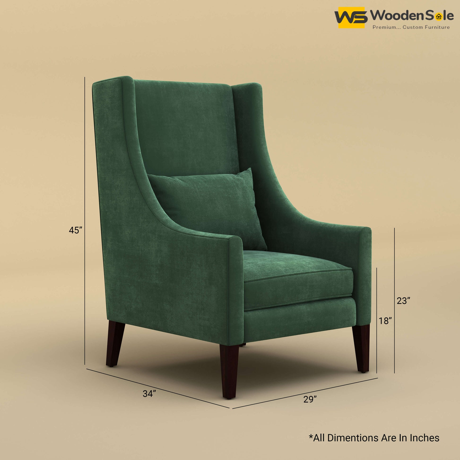 Bonito High Back Lounge Chair (Velvet, Forest Green)