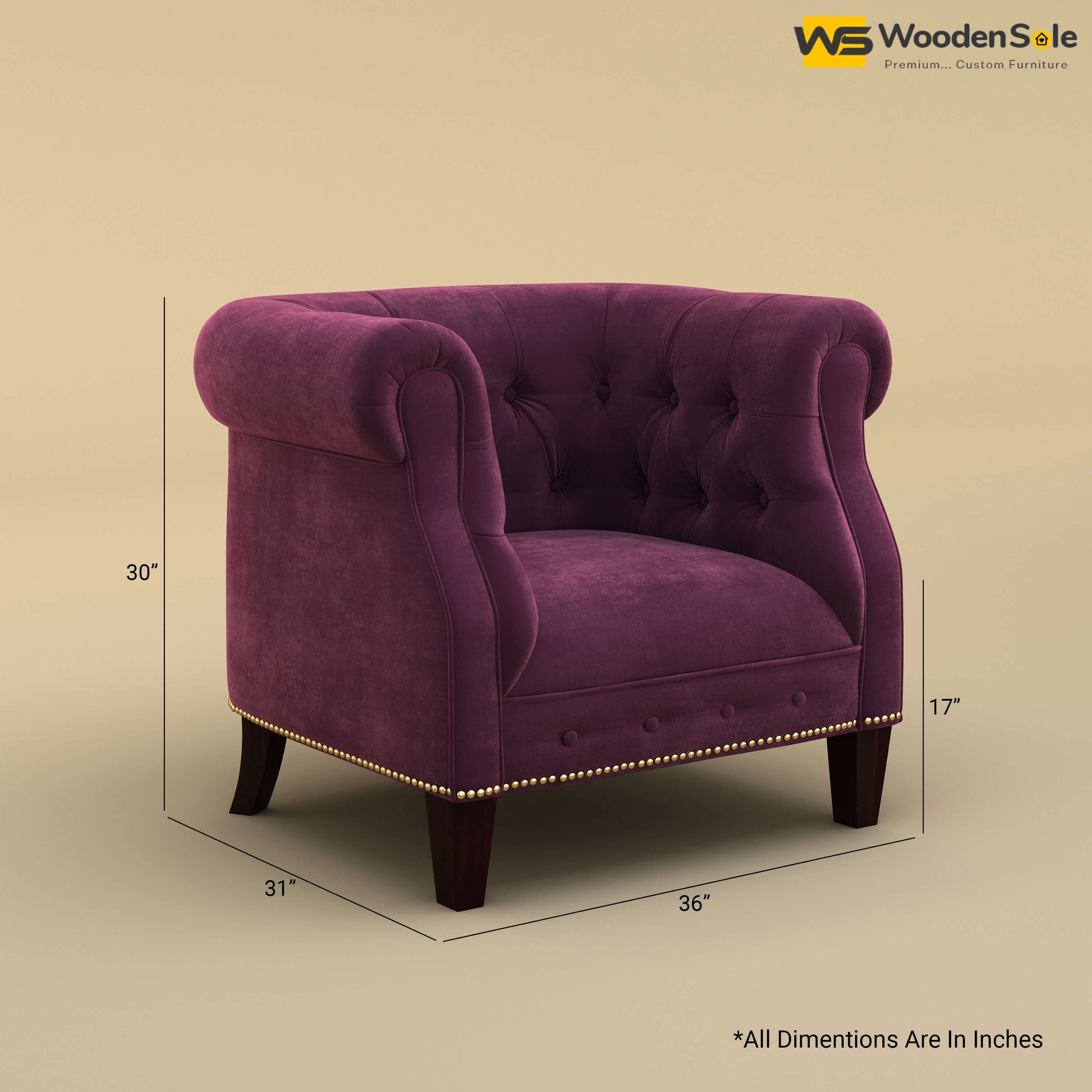 Olivia Wing Chair (Velvet, Dark Purple)