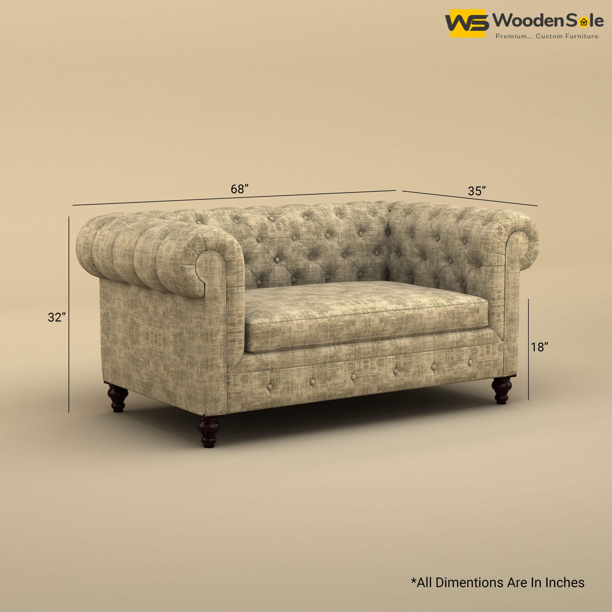 Maharaja Fabric 2 Seater Sofa (Cotton, Patchy Cream)
