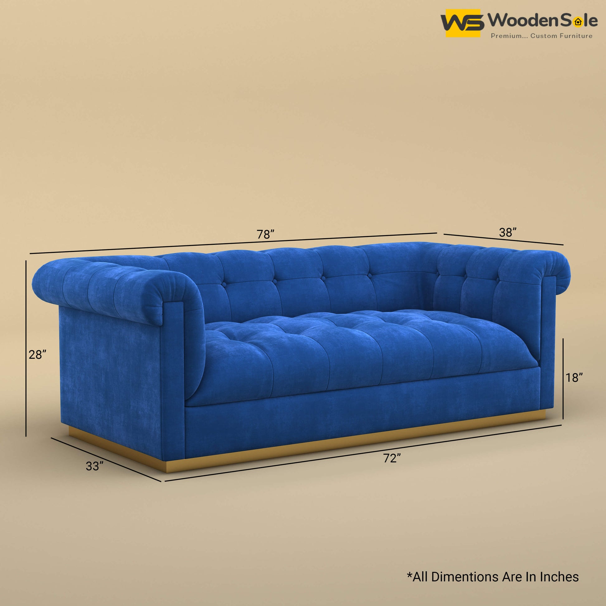 Morrison 3 Seater Fabric Sofa (Velvet, Royal Blue)