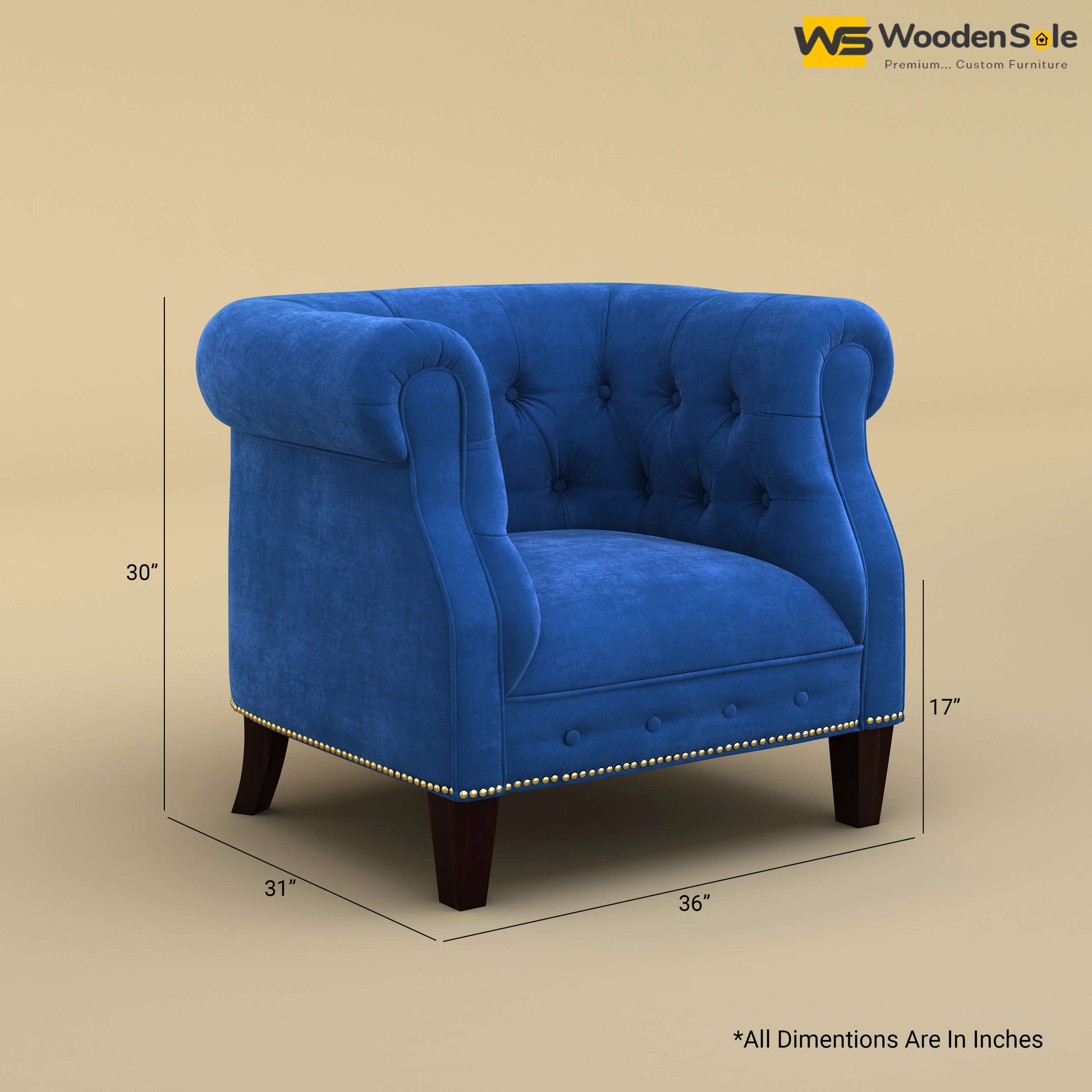 Olivia Wing Chair (Velvet, Royal Blue)